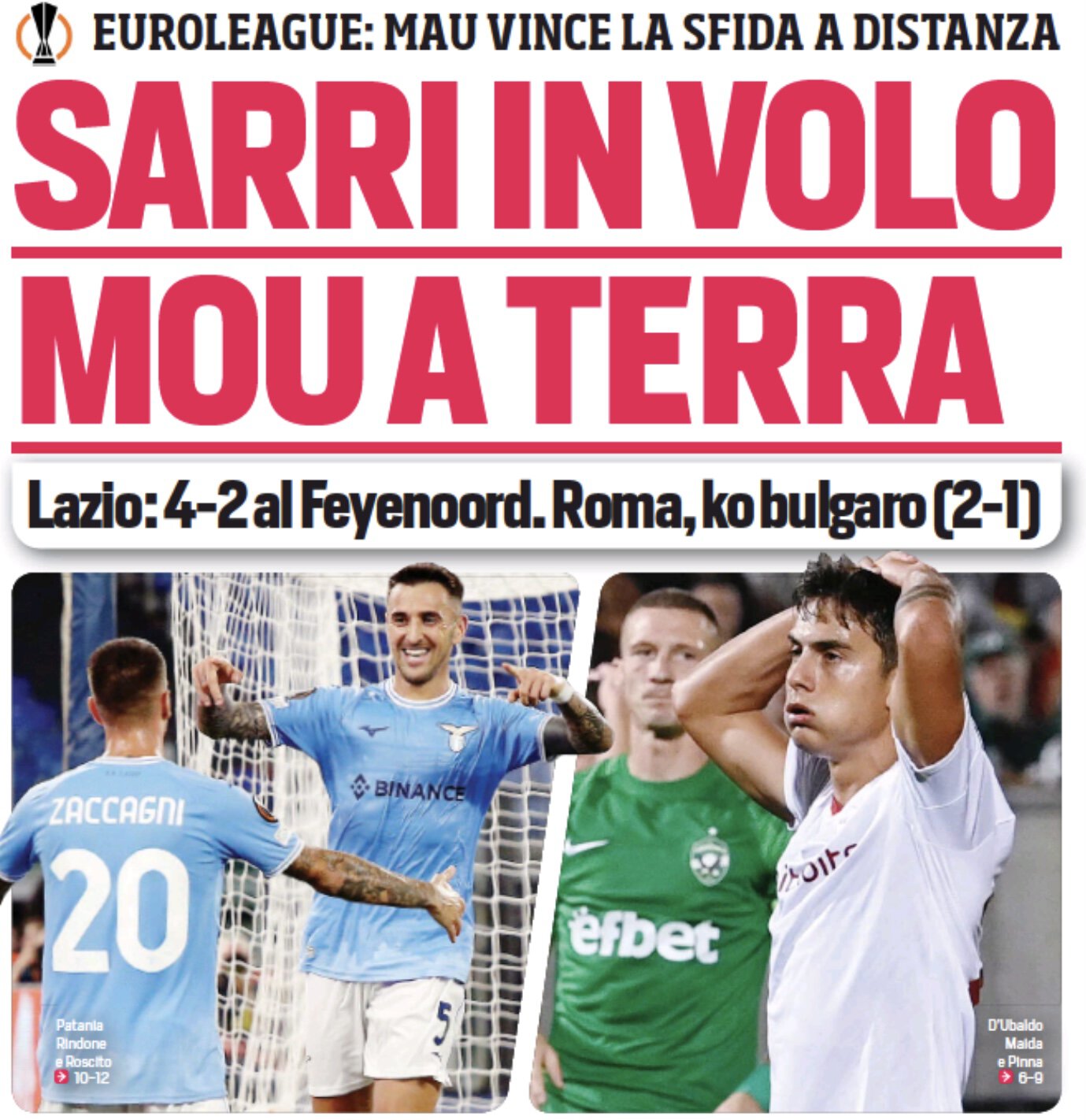 Сарри в полёте, Моур на замле. Заголовки Gazzetta, TuttoSport и Corriere за 9 сентября