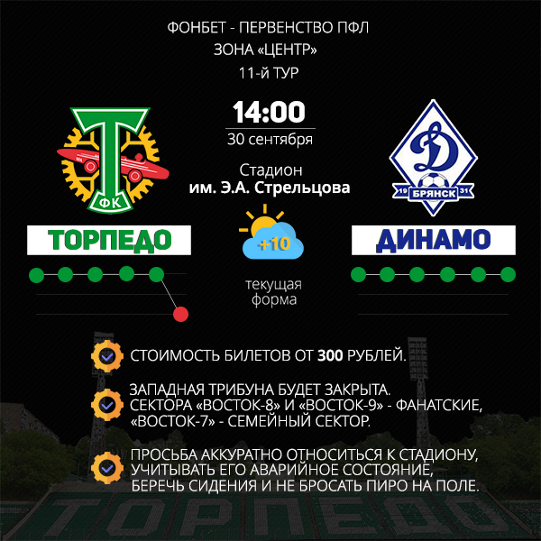 Афиша матча между Торпедо и Динамо (Брянском)