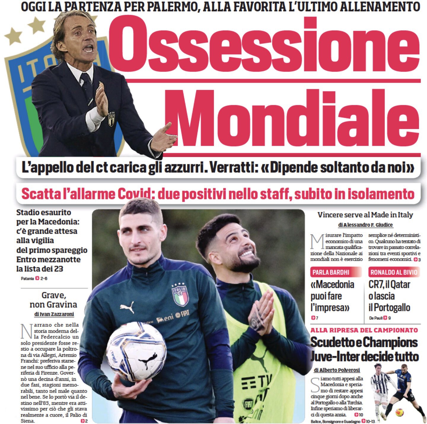 Одержимость Мундиалем. Заголовки Gazzetta, TuttoSport и Corriere за 23 марта