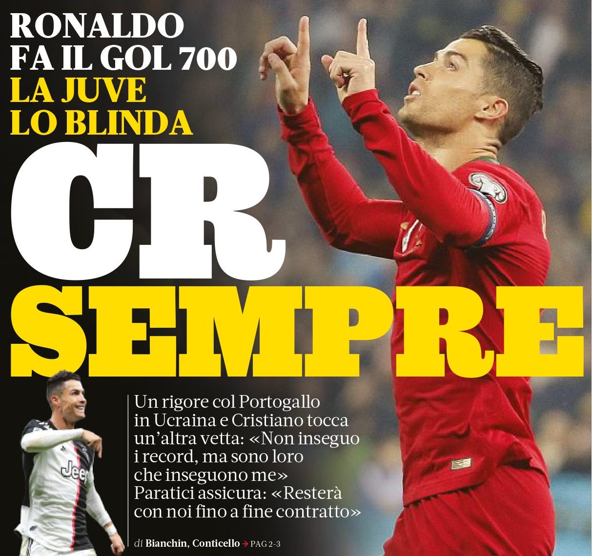 CR навсегда. Заголовки Gazzetta, TuttoSport и Corriere за 15 октября