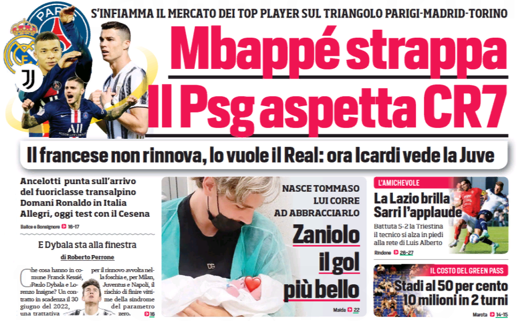 Мбаппе разрывает, «ПСЖ» ждёт CR7. Заголовки Gazzetta, TuttoSport и Corriere за 24 июля