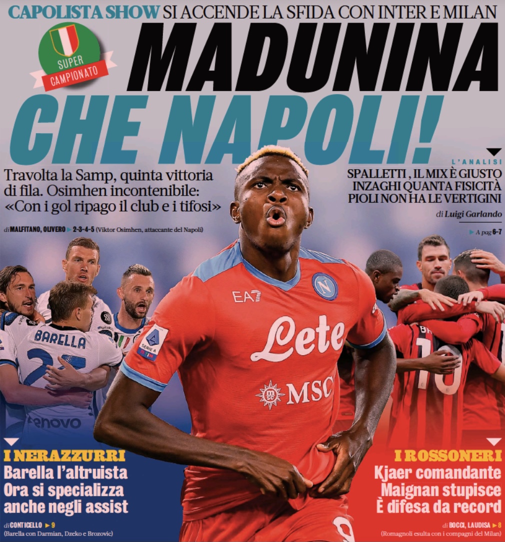 Мадунина, каков «Наполи»! Заголовки Gazzetta, TuttoSport и Corriere за 24 сентября