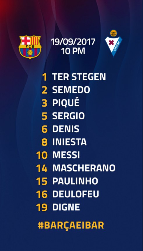 «Барселона» - «Эйбар» - Стартовый состав каталонцев