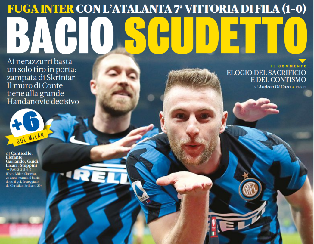Поцелуй Скудетто. Заголовки Gazzetta, TuttoSport и Corriere за 9 марта