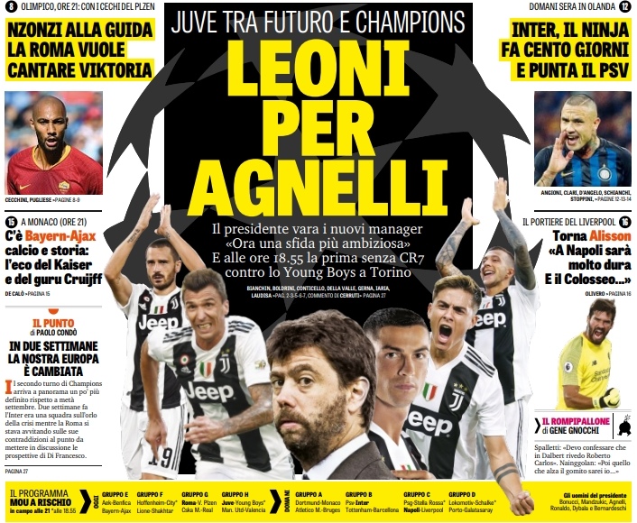 Львы для Аньелли. Заголовки Gazzetta, TuttoSport и Corriere за 2 октября