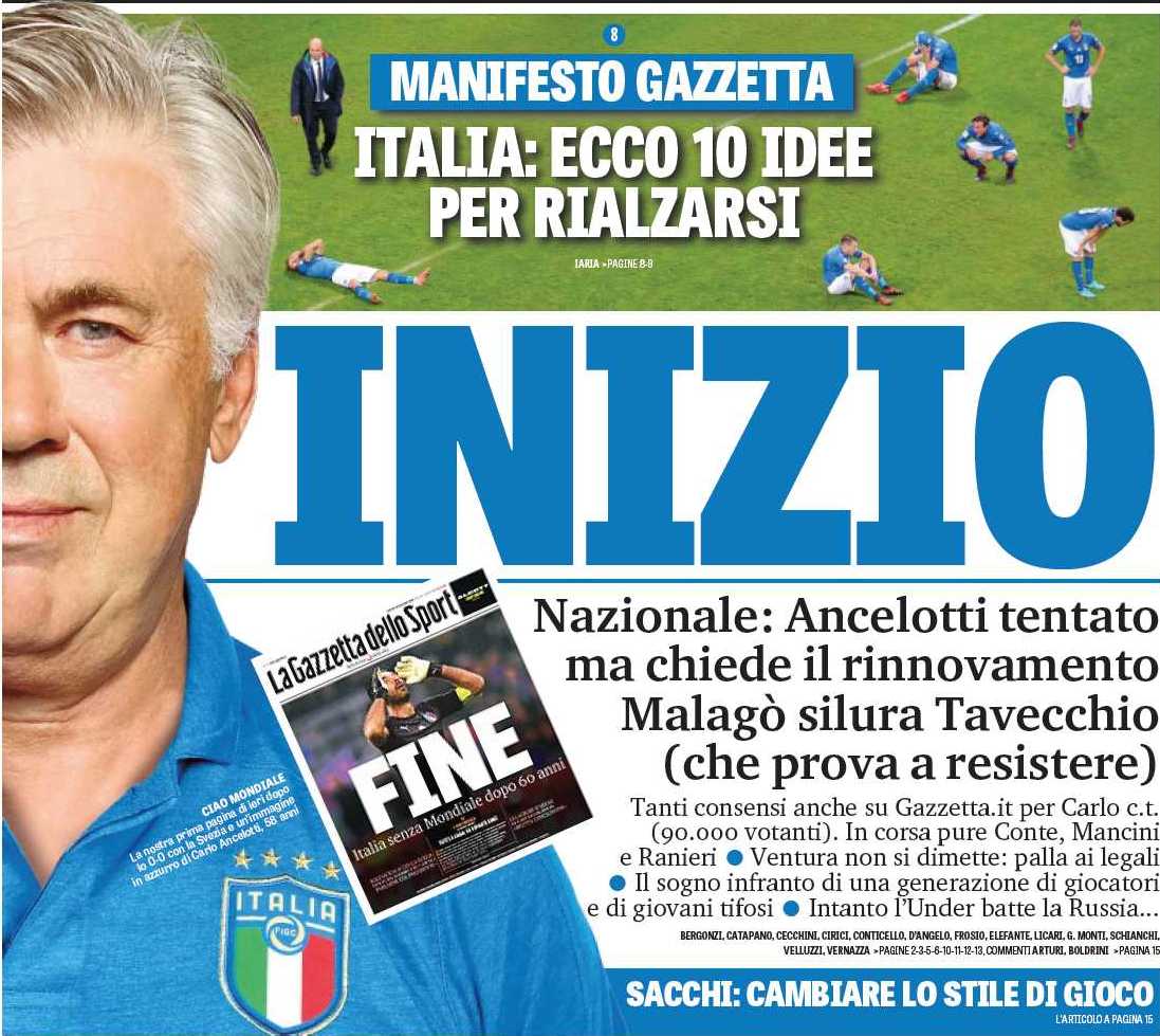 Начало. Заголовки Gazzetta, TuttoSport и Corriere за 15 ноября