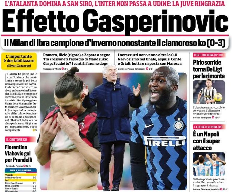 Эффект Гаспериновича. Заголовки Gazzetta, TuttoSport и Corriere за 24 января