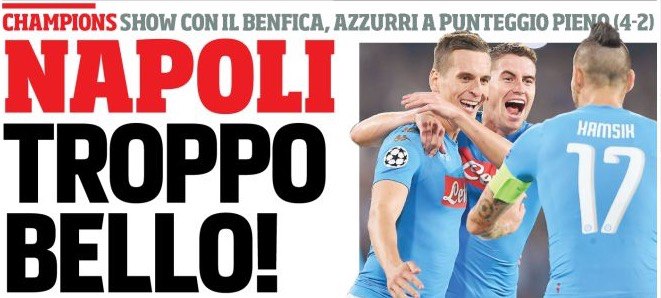 «Наполи» слишком хорош!». Заголовки Gazzetta, TuttoSport и Corriere за 29 сентября