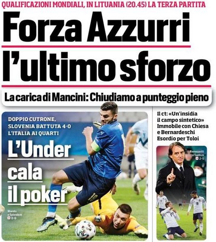 Вперёд, Адзурри, последнее усилие. Заголовки Gazzetta, TuttoSport и Corriere за 31 марта