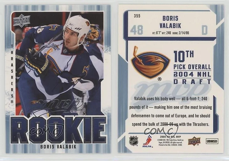 2008-09 Upper Deck MVP Boris Valabik #355 Rookie RC | eBay