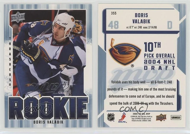 2008-09 Upper Deck MVP Boris Valabik #355 Rookie RC | eBay