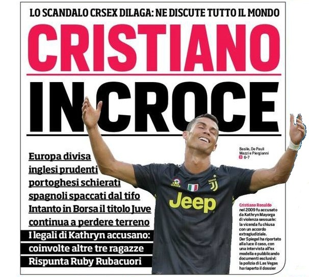 Криштиану на кресте. Заголовки Gazzetta, TuttoSport и Corriere за 9 октября