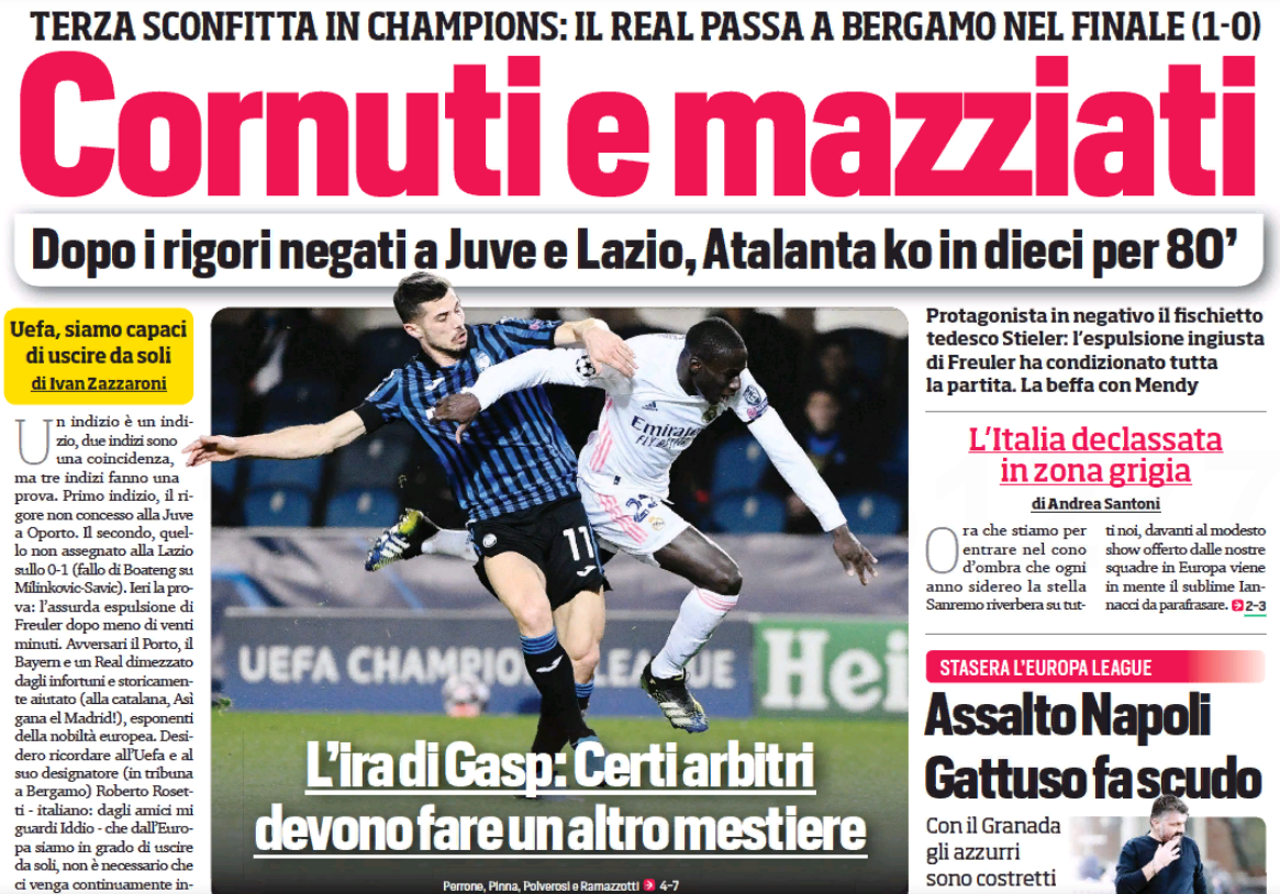 Обиженные и оскорблённые. Заголовки Gazzetta, TuttoSport и Corriere за 25 февраля