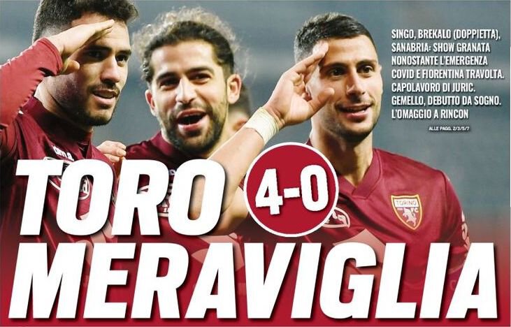 Чудесный «Торино». Заголовки Gazzetta, TuttoSport и Corriere за 11 января