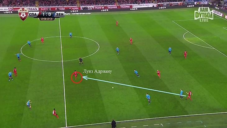 Перед вторым голом Луиз Адриану сам разогнал атаку, найдя пространство между оборонительными линиями &quout;Зенита&quout;.