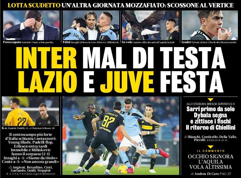 Головная боль «Интера», «Лацио» и «Юве» празднуют. Заголовки Gazzetta, TuttoSport и Corriere за 17 февраля