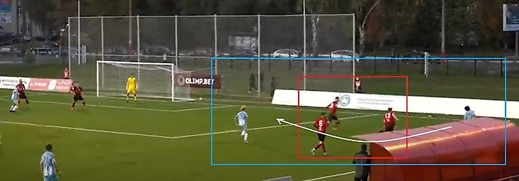 игроки хозяев реагируют на мяч, Еременко врывается в штрафную