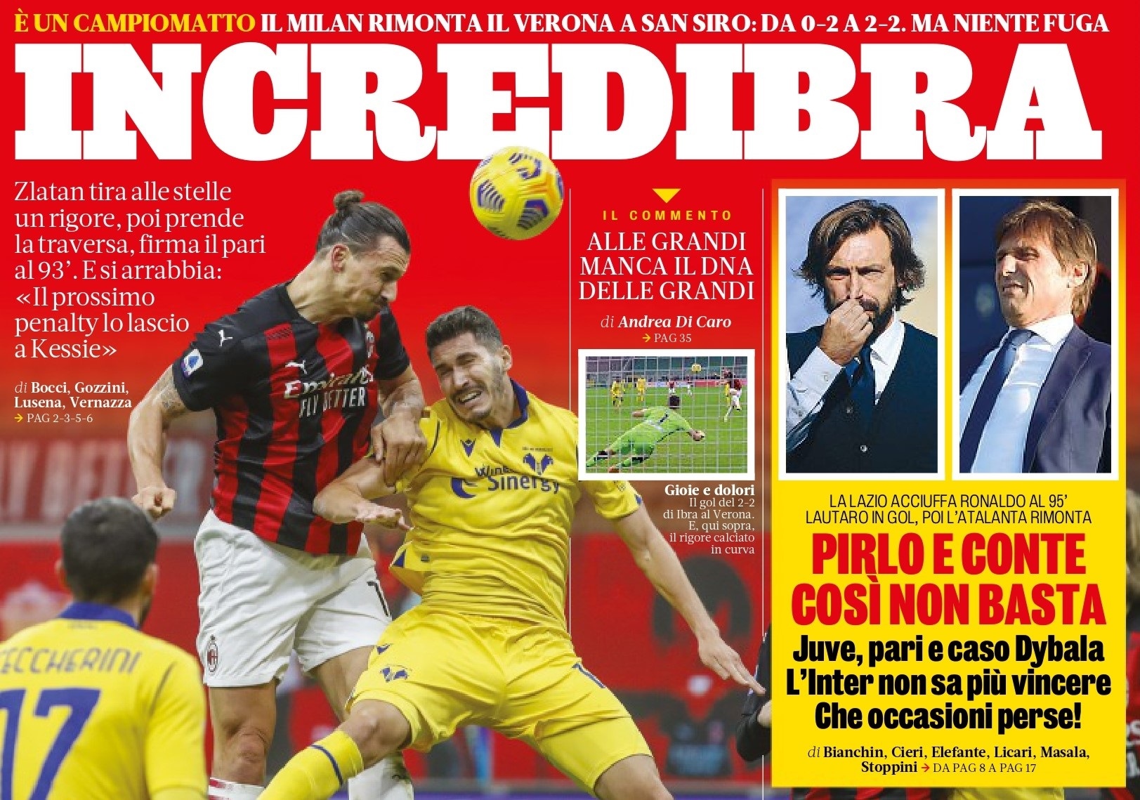 НевероИбра. Заголовки Gazzetta, TuttoSport и Corriere за 9 ноября