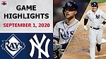 Tampa Bay Rays vs. New York Yankees Highlights | September 1, 2020 (Richards vs. Tanaka)