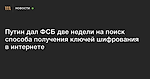 Путин дал ФСБ две недели на поиск способа получения ключей шифрования в интернете — Meduza