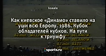 Как киевское «Динамо» ставило на уши всю Европу. 1986. Кубок обладателей кубков. На пути к триумфу