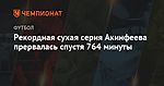 Рекордная сухая серия Акинфеева прервалась спустя 764 минуты