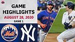 New York Mets vs. New York Yankees Game 1 Highlights | August 28, 2020 (Wacha vs. Montgomery)