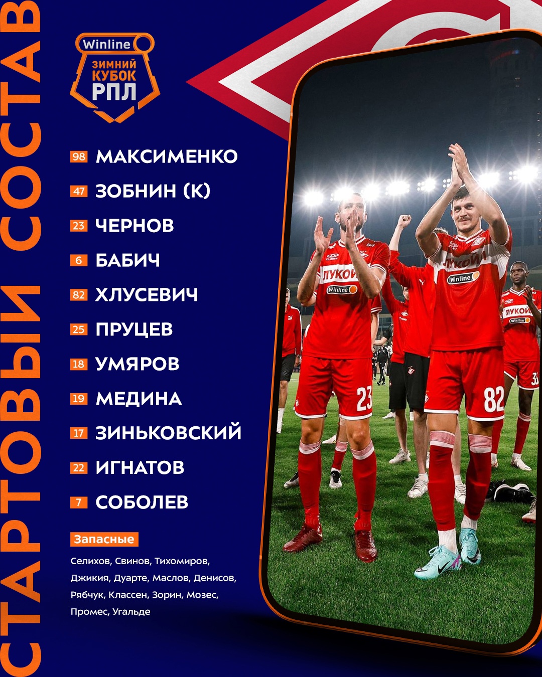 Состав «Спартака» на матч с «Кайратом»