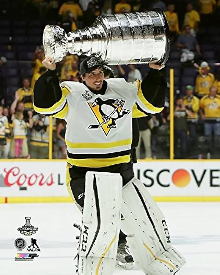 Marc-Andre Fleury Pittsburgh Penguins 2017 Stanley Cup Trophy Photo (Size: 8