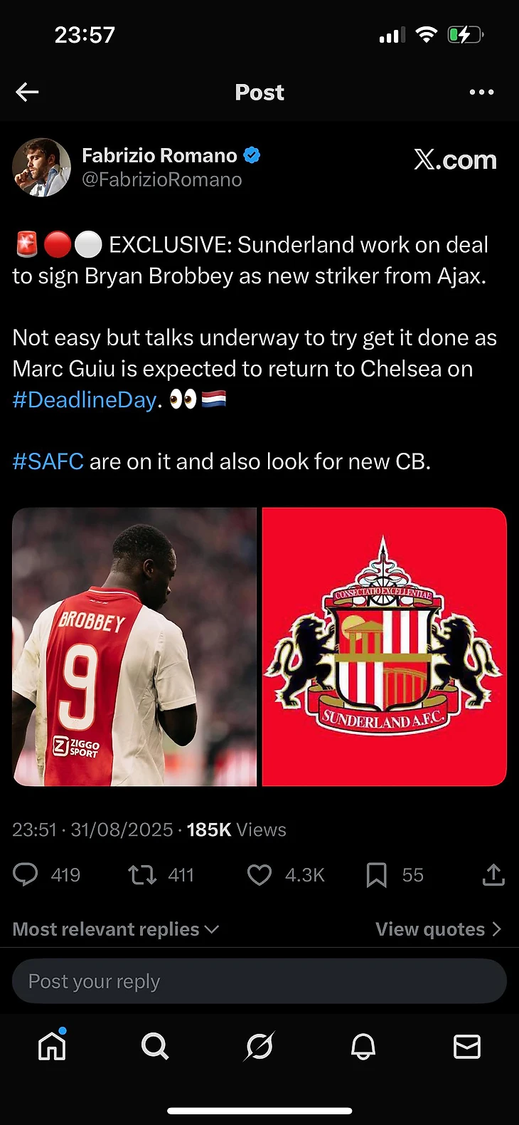 r/Eredivisie - Sunderland work on deal to sign Bryan Brobbey as new striker from Ajax
