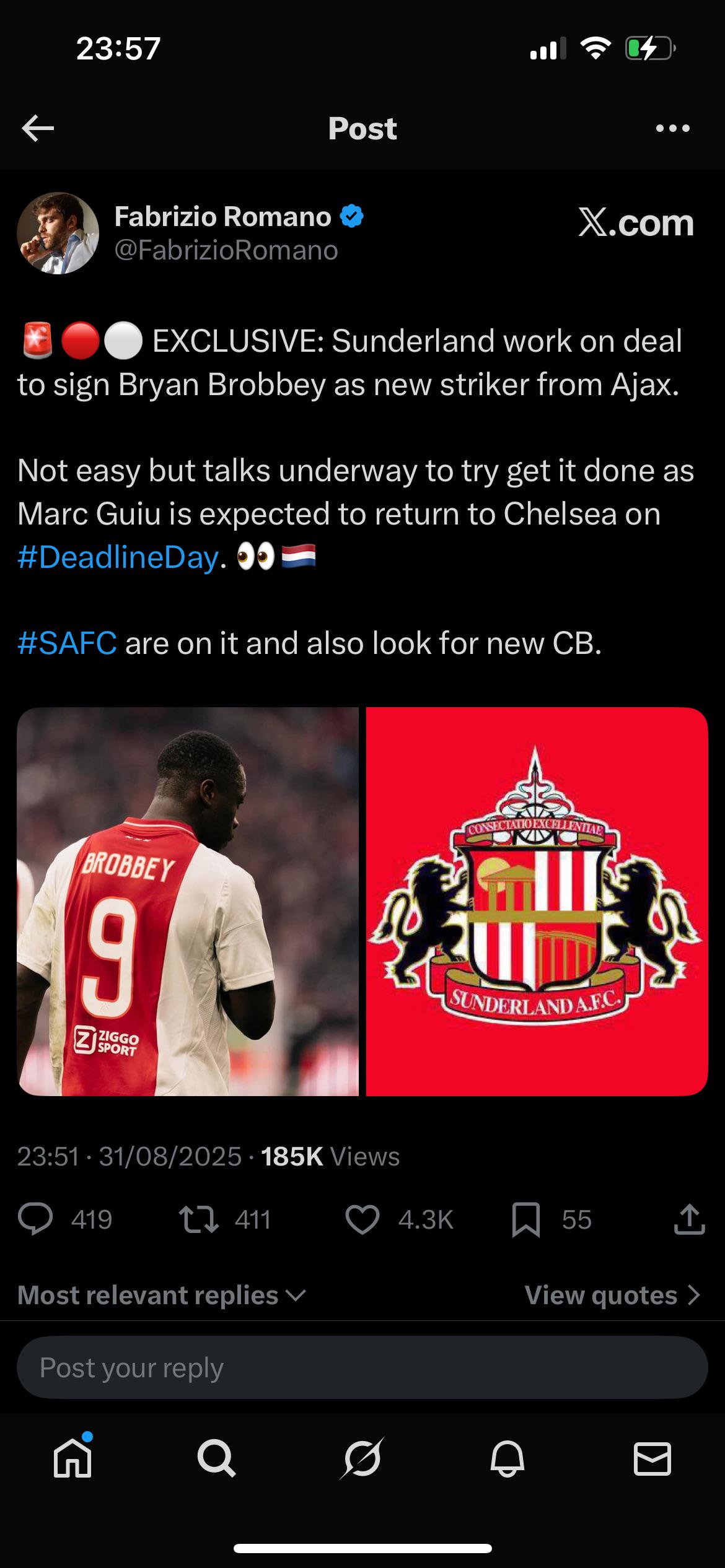 r/Eredivisie - Sunderland work on deal to sign Bryan Brobbey as new striker from Ajax