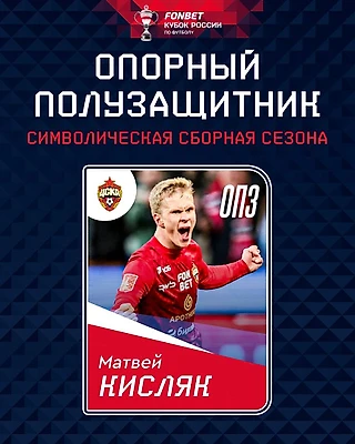 Матвей Кисляк — лучший опорный полузащитник сезона FONBET Кубка России