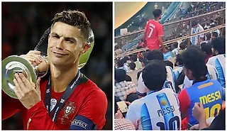 Смелый фанат Роналду пришел на встречу болельщиков Месси в Индии 🤯