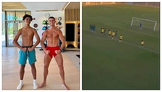 Совсем как папа: сын Роналду забил со штрафного за академию «Аль-Насра» ⚽