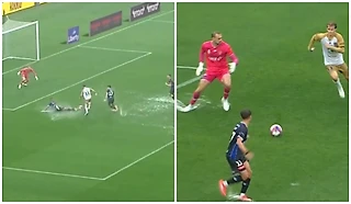 📹 В матче чемпионата Австралии пошел ливень и превратил штрафную в бассейн. Игру не остановили и начался хаос 💧