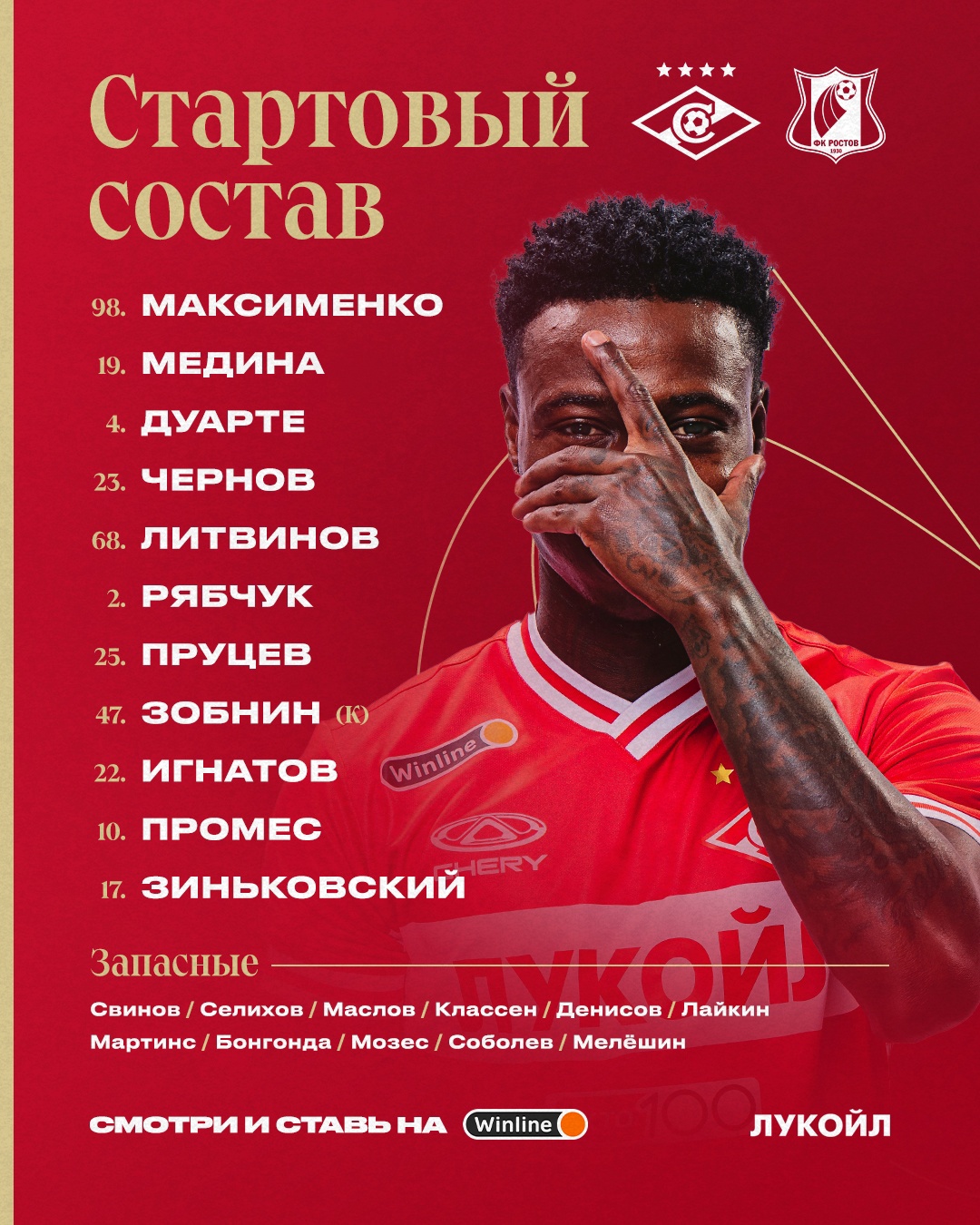 Состав «Спартака» на матч с «Ростовом»