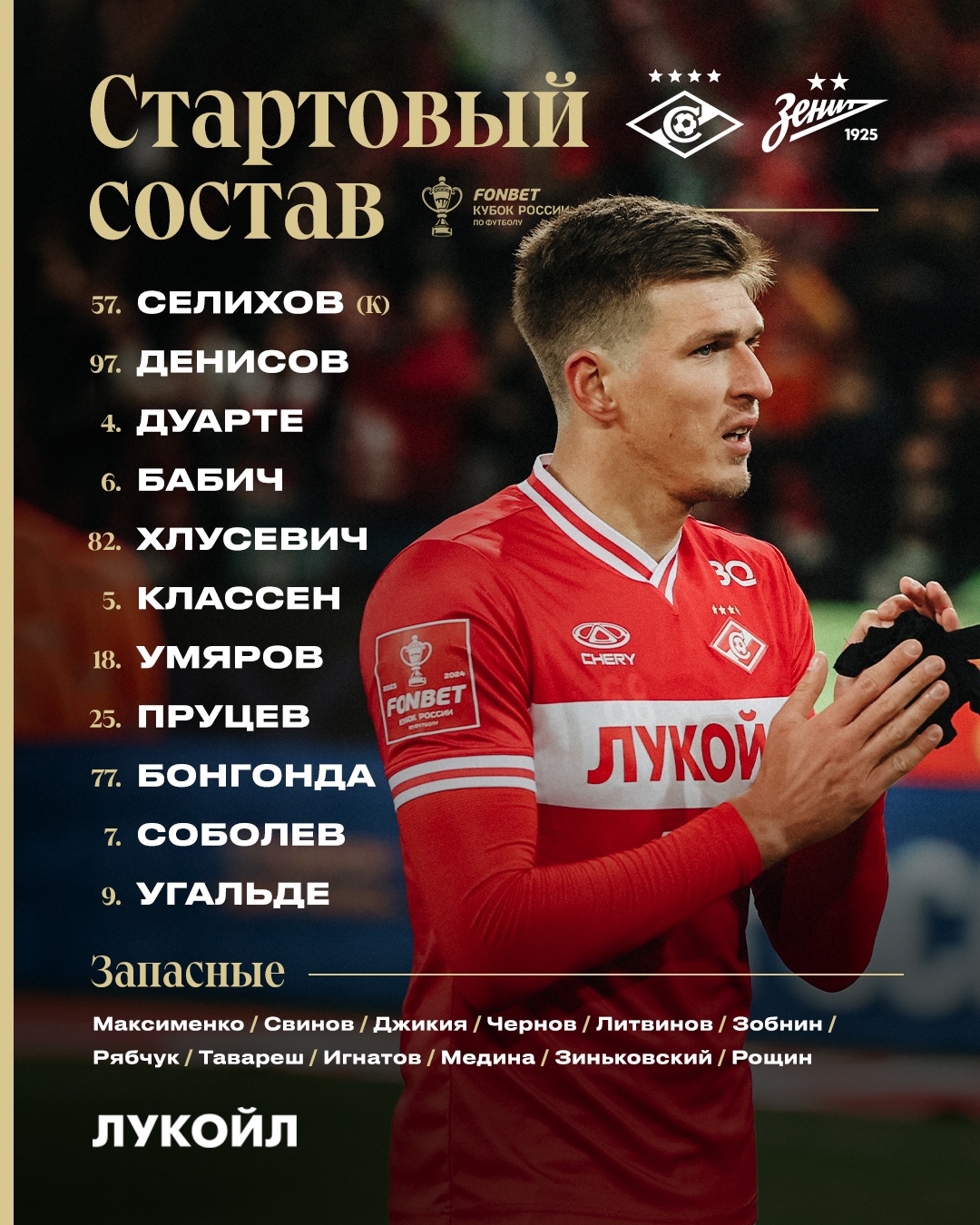 Состав «Спартака» на матч с «Зенитом»
