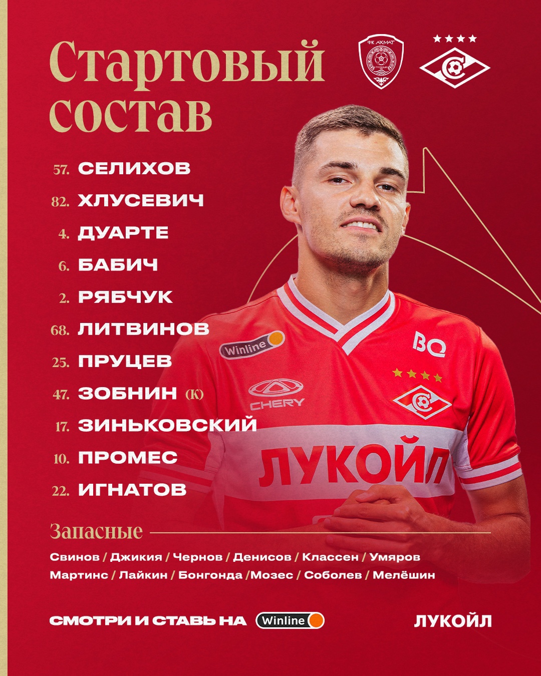 Состав «Спартака» на матч с «Ахматом»