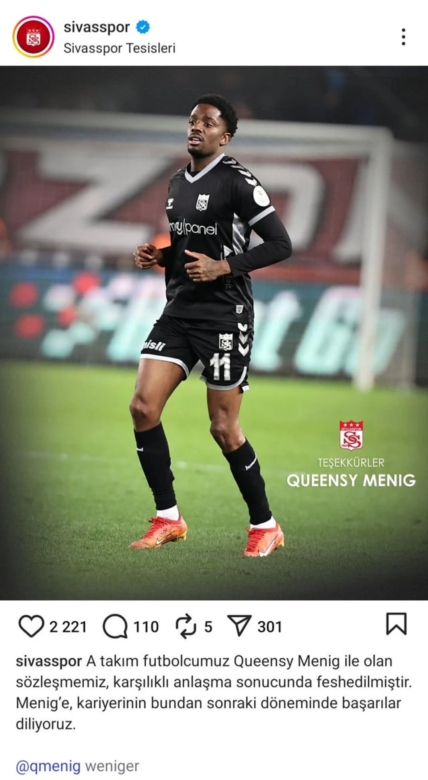 r/Eredivisie - Sivasspor and Queensy Menig agree on ending the contract