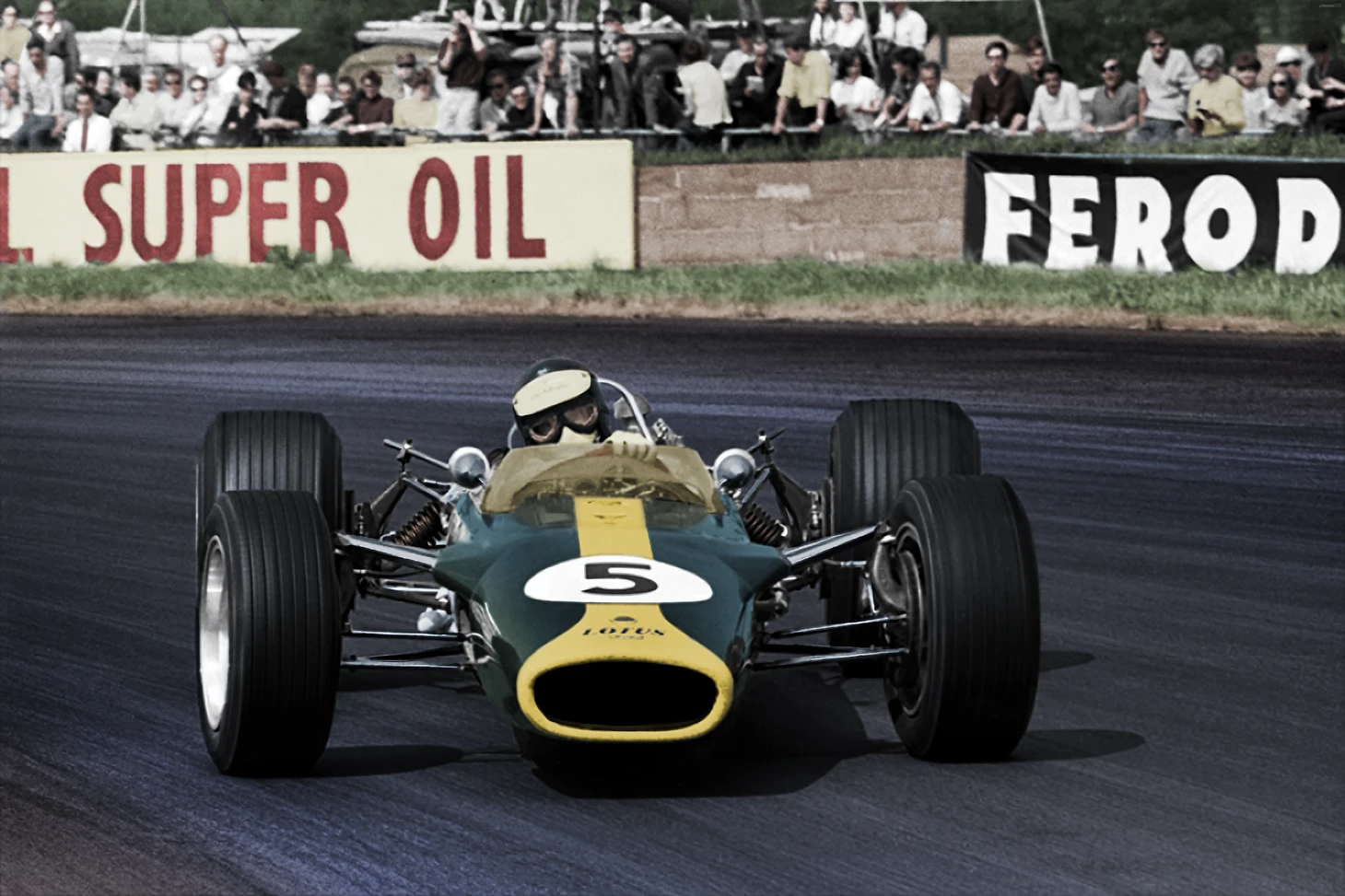 Colorisé cette photo de Jim Clark au Grand Prix de Grande-Bretagne 1967 : r/formula1