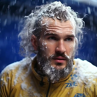 Заледеневший Даниил Уткин в снегу
