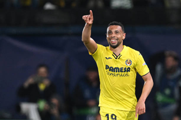 Villarreal's French midfielder Francis Coquelin celebrates scoring his team's second goal during the UEFA Champions League semi final second leg...