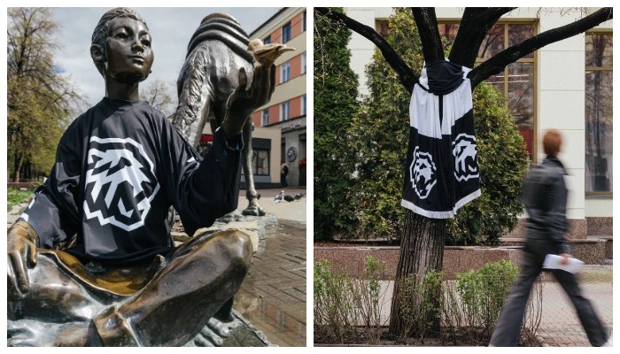 Фотография поста в ленте «Трактор» оформил пешеходную улицу в Челябинске в свои цвета в честь игры команды в полуфинале КХЛ