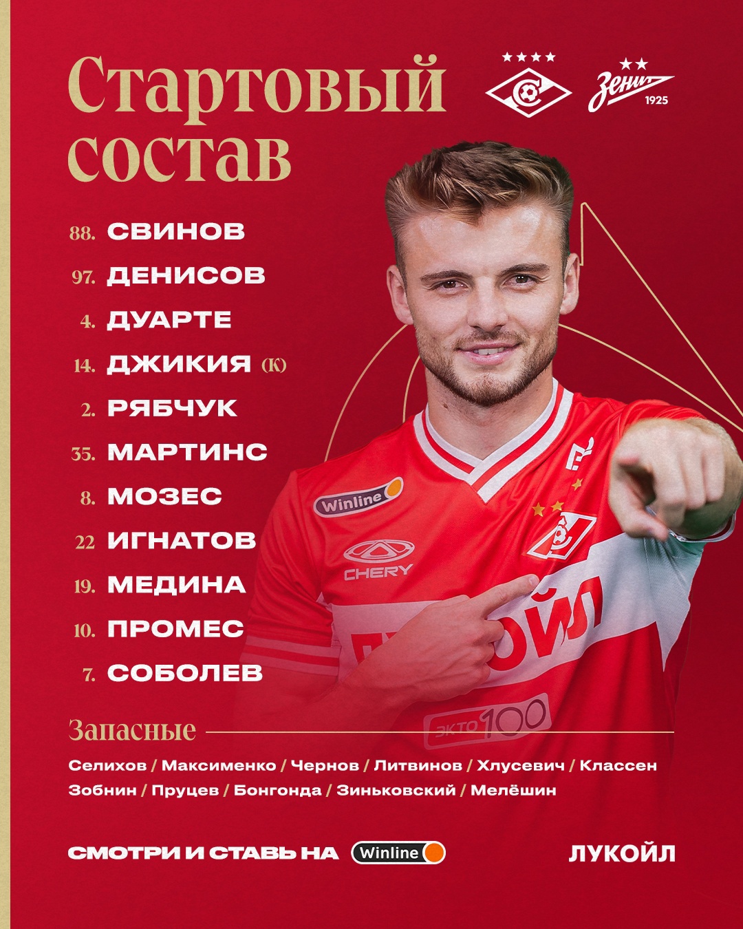 Состав «Спартака» на матч с «Зенитом»